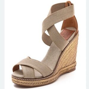 Tory Burch Adonis Espadrille Wedge - Sand Linen/Gold - size 8
